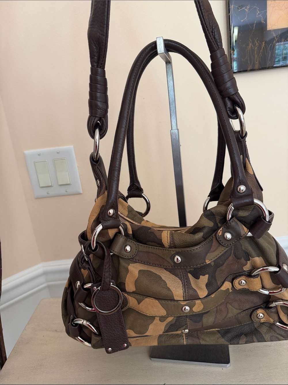 Camouflage Leather-Trim Shoulder Bag - Brown Camo - Picture 4 of 9